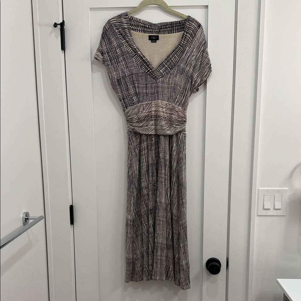 Deletta beige-black-brown sashed short sleeve midi-dress, size S